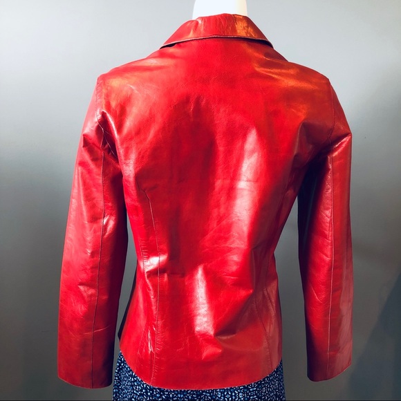 100% Leather Jacket - Bright Fire Engine Red - Picture 4 of 6